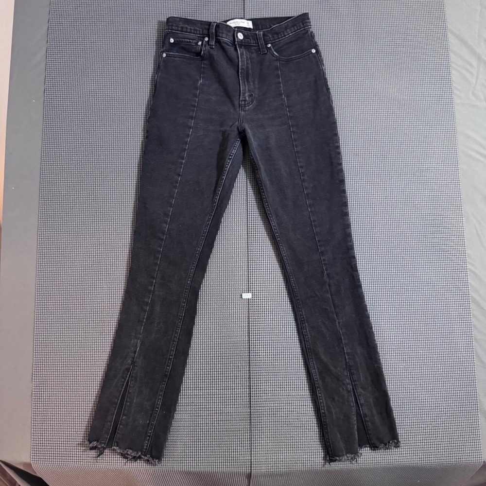 Abercrombie & Fitch Skinny High Rise Washed Black Seam Front Slit Jeans 28 6R